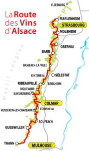 Carte de la route des vins d'Alsace